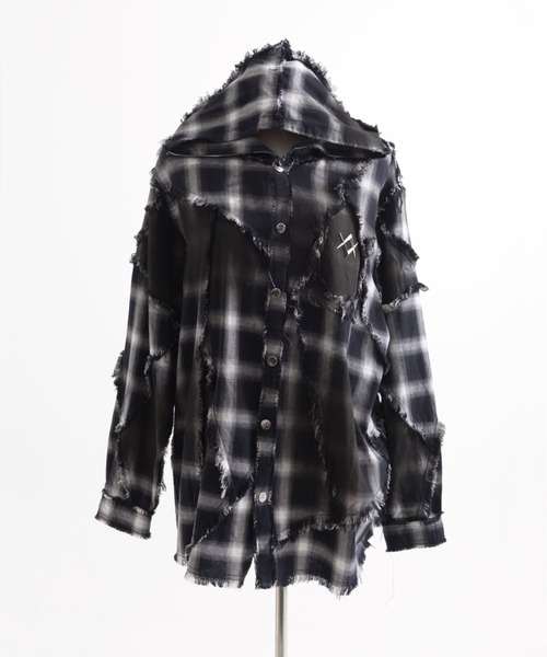 『REFLEM/レフレム』継ぎ接ぎフードチェックシャツ REFLEM/レフレム』継ぎ接ぎフードチェックシャツ（シャツ/ブラウス