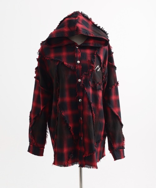 『REFLEM/レフレム』継ぎ接ぎフードチェックシャツ REFLEM/レフレム』継ぎ接ぎフードチェックシャツ（シャツ/ブラウス