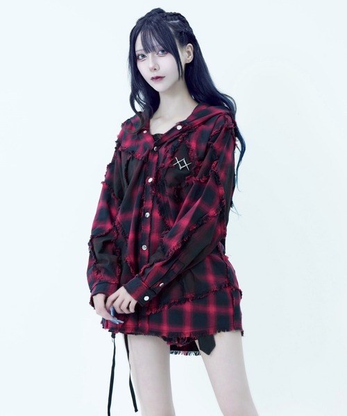REFLEM/レフレム』継ぎ接ぎフードチェックシャツ（シャツ/ブラウス