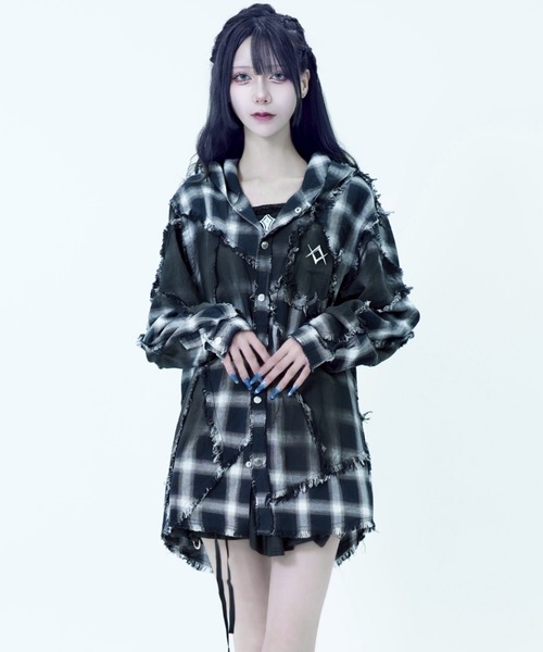 『REFLEM/レフレム』継ぎ接ぎフードチェックシャツ REFLEM/レフレム』継ぎ接ぎフードチェックシャツ（シャツ/ブラウス