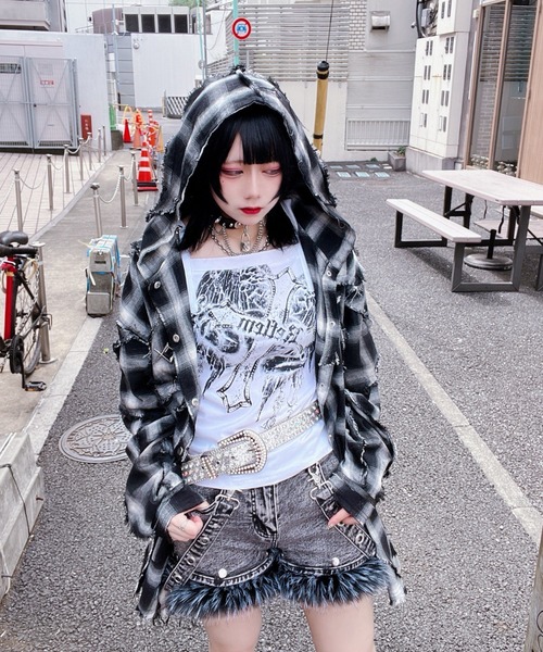 REFLEM/レフレム』継ぎ接ぎフードチェックシャツ（シャツ/ブラウス