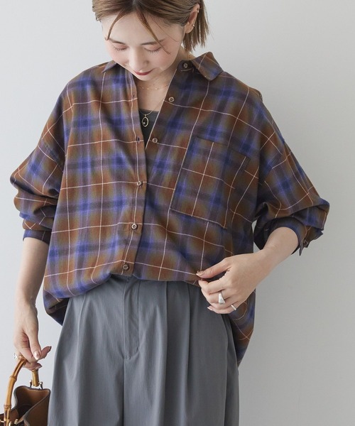 AMERICAN HOLIC（アメリカンホリック）の「ビエラ起毛チェックシャツ（シャツ/ブラウス・レディース・アイボリー/グレー/ブラック/オレンジ/ネイビー/パープル・M/L）」の5枚目の写真