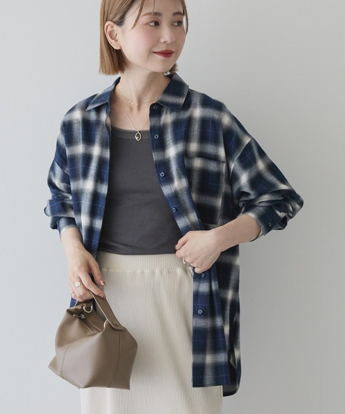 AMERICAN HOLIC（アメリカンホリック）の「ビエラ起毛チェックシャツ（シャツ/ブラウス・レディース・アイボリー/グレー/ブラック/オレンジ/ネイビー/パープル・M/L）」の4枚目の写真