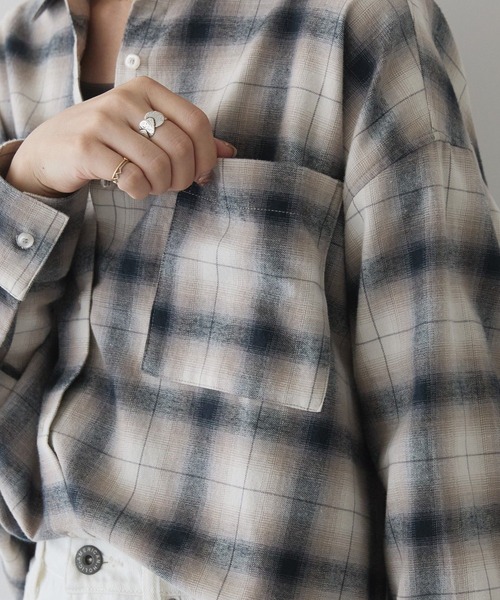 AMERICAN HOLIC（アメリカンホリック）の「ビエラ起毛チェックシャツ（シャツ/ブラウス・レディース・アイボリー/グレー/ブラック/オレンジ/ネイビー/パープル・M/L）」の12枚目の写真