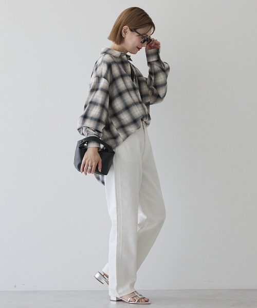 AMERICAN HOLIC（アメリカンホリック）の「ビエラ起毛チェックシャツ（シャツ/ブラウス・レディース・アイボリー/グレー/ブラック/オレンジ/ネイビー/パープル・M/L）」の14枚目の写真