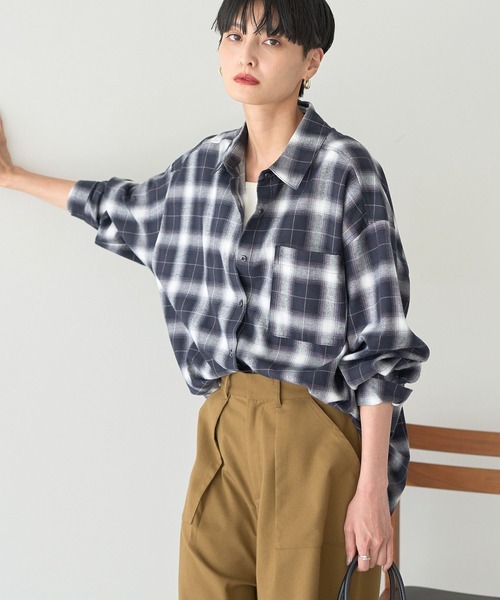 AMERICAN HOLIC（アメリカンホリック）の「ビエラ起毛チェックシャツ（シャツ/ブラウス・レディース・アイボリー/グレー/ブラック/オレンジ/ネイビー/パープル・M/L）」の15枚目の写真