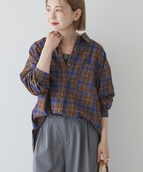 AMERICAN HOLIC（アメリカンホリック）の「ビエラ起毛チェックシャツ（シャツ/ブラウス・レディース・アイボリー/グレー/ブラック/オレンジ/ネイビー/パープル・M/L）」の19枚目の写真