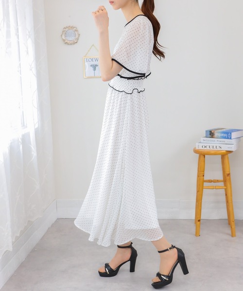 【極美品】martinique ドットワンピース ロングフレア 値下げ❇️【極美品】martinique ドットワンピース ロングフレア
