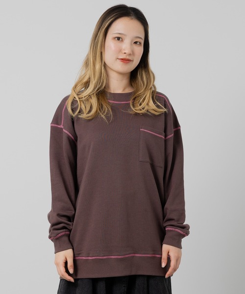 JAM & LINK（ジャムアンドリンク）の「【親子リンクコーデ】 配色ステッチ 裏毛トレーナー（スウェット・メンズ・チャコールグレー/ピンク/ブラウン/ネイビー/オートミール/ラベンダー/ブラック/ライトイエロー・MEDIUM/LARGE）」の3枚目の写真