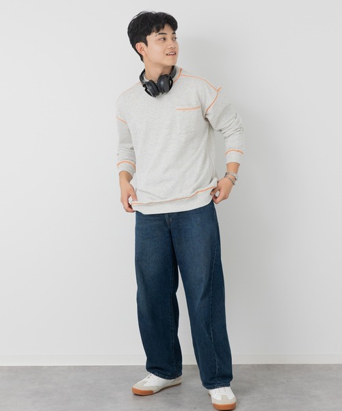 JAM & LINK（ジャムアンドリンク）の「【親子リンクコーデ】 配色ステッチ 裏毛トレーナー（スウェット・メンズ・チャコールグレー/ピンク/ブラウン/ネイビー/オートミール/ラベンダー/ブラック/ライトイエロー・MEDIUM/LARGE）」の10枚目の写真