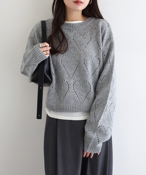 ショート丈ハートアイレットニットトップス（ニット/セーター