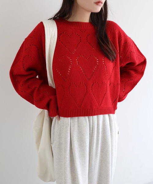 ショート丈ハートアイレットニットトップス（ニット/セーター