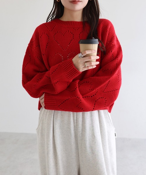 ショート丈ハートアイレットニットトップス（ニット/セーター