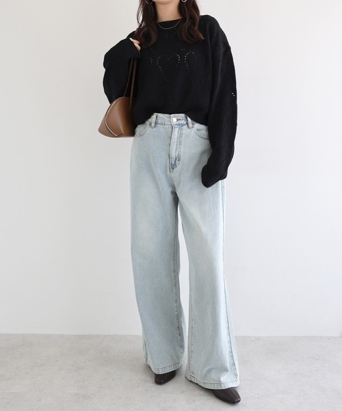 Freesia by andme(フリージアバイアンドミー)の「ショート丈ハートアイレットニットトップス(ニット/セーター・レディース・ブラック/レッド/グレー/オフホワイト・M)」の16枚目の写真