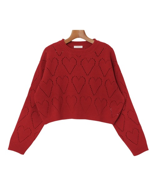 セール】ショート丈ハートアイレットニットトップス（ニット/セーター