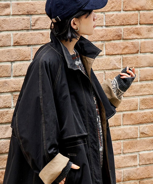 FREAK'S STORE（フリークスストア）の「【セットアイテム】マルチウェイ ボアベスト付き 配色 テントラインコート（トレンチコート・レディース・ブラック/ベージュ/ブラウン・ﾌﾘ-）」の4枚目の写真