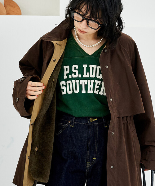 FREAK'S STORE（フリークスストア）の「【セットアイテム】マルチウェイ ボアベスト付き 配色 テントラインコート（トレンチコート・レディース・ブラック/ベージュ/ブラウン・ﾌﾘ-）」の6枚目の写真