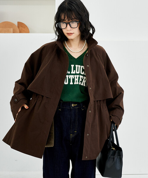 FREAK'S STORE（フリークスストア）の「【セットアイテム】マルチウェイ ボアベスト付き 配色 テントラインコート（トレンチコート・レディース・ブラック/ベージュ/ブラウン・ﾌﾘ-）」の12枚目の写真