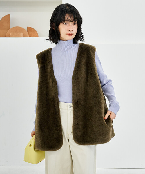 FREAK'S STORE(フリークスストア)の「【セットアイテム】マルチウェイ ボアベスト付き 配色 テントラインコート(トレンチコート・レディース・ベージュ/ブラウン/ブラック・フリ-)」の15枚目の写真