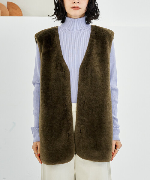 FREAK'S STORE(フリークスストア)の「【セットアイテム】マルチウェイ ボアベスト付き 配色 テントラインコート(トレンチコート・レディース・ベージュ/ブラウン/ブラック・フリ-)」の18枚目の写真