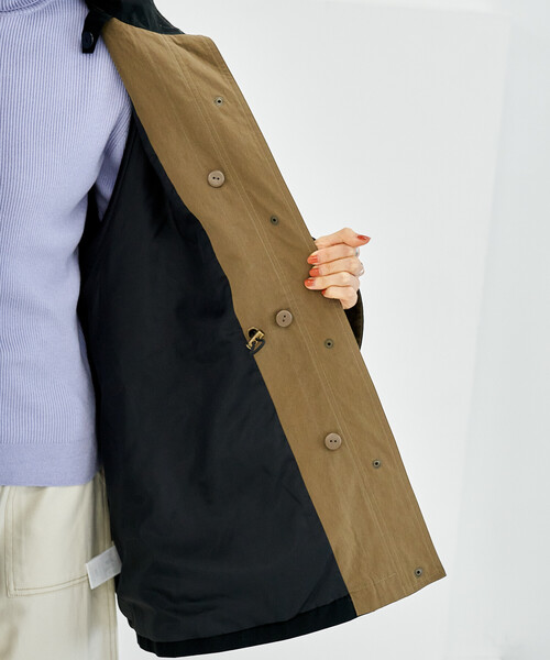 FREAK'S STORE(フリークスストア)の「【セットアイテム】マルチウェイ ボアベスト付き 配色 テントラインコート(トレンチコート・レディース・ベージュ/ブラウン/ブラック・フリ-)」の4枚目の写真