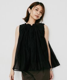 【MARILYN MOON】シアースターチドコットンギャザーブラウス