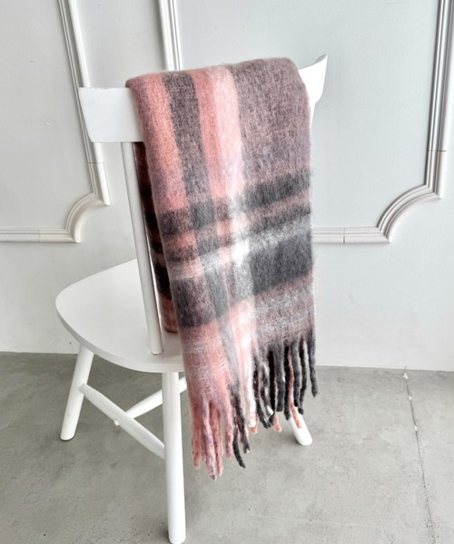 セール】チェックボリューム太フリンジマフラー（マフラー）｜Loueme