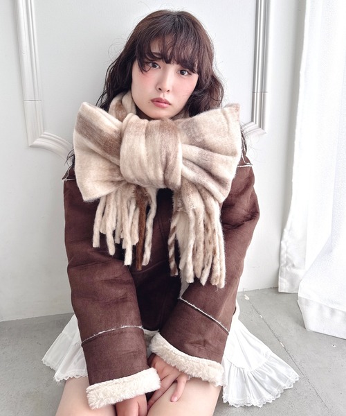 セール】チェックボリューム太フリンジマフラー（マフラー）｜Loueme