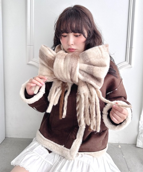 セール】チェックボリューム太フリンジマフラー（マフラー）｜Loueme