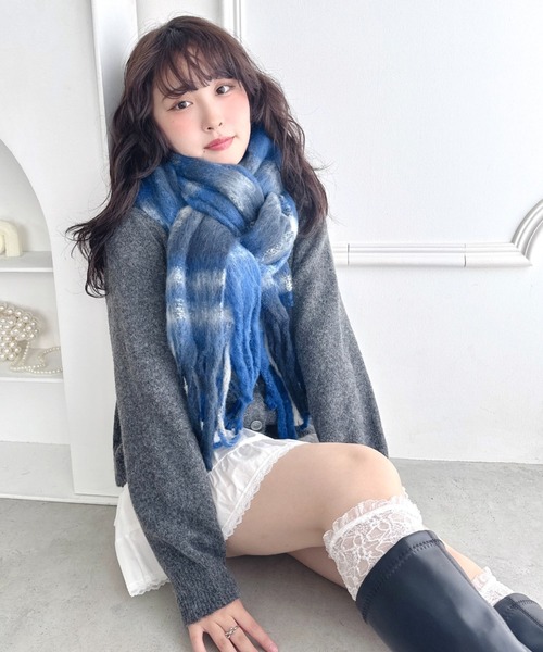 セール】チェックボリューム太フリンジマフラー（マフラー）｜Loueme