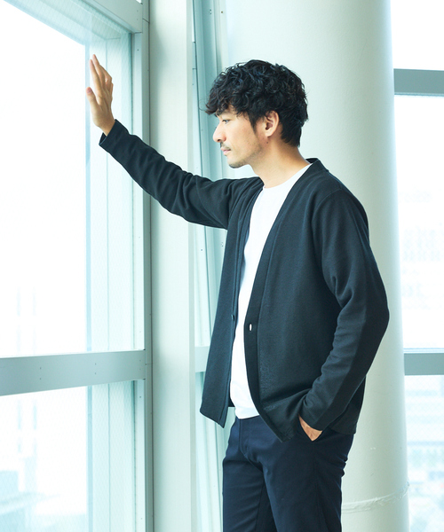 ABAHOUSE GRAY（アバハウスグレイ）の「ダブルジャージ 鹿の子 ワンボタンカーディガン（カーディガン/ボレロ・メンズ・ネイビー/ブラック/グレイッシュベージュ/セージグリーン・48/46）」の2枚目の写真