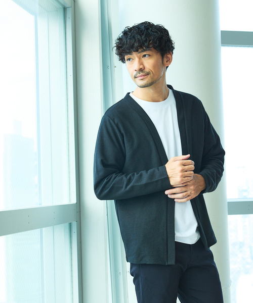 ABAHOUSE GRAY（アバハウスグレイ）の「ダブルジャージ 鹿の子 ワンボタンカーディガン（カーディガン/ボレロ・メンズ・ネイビー/ブラック/グレイッシュベージュ/セージグリーン・48/46）」の13枚目の写真