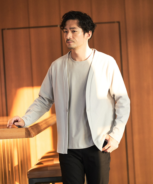 ABAHOUSE GRAY（アバハウスグレイ）の「ダブルジャージ 鹿の子 ワンボタンカーディガン（カーディガン/ボレロ・メンズ・ネイビー/ブラック/グレイッシュベージュ/セージグリーン・48/46）」の17枚目の写真