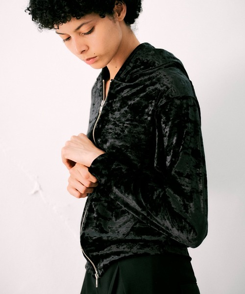 セール】ベロアクロップドジップパーカー【MADE IN JAPAN】（パーカー