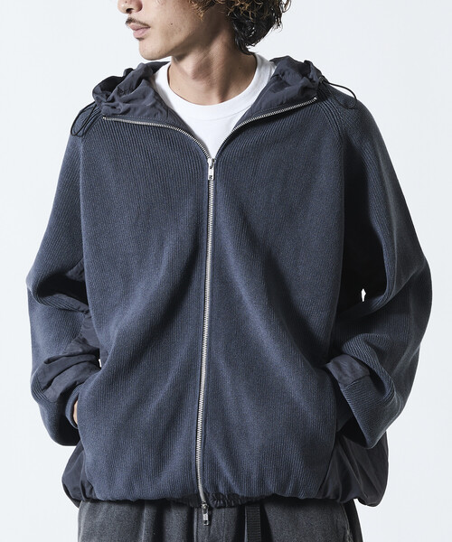 ニット加工パーカー AZUL BY MOUSSY | ミックスカラーリップル編みニットパーカー