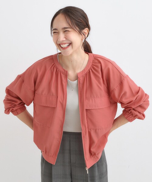 DRESKIP(ドレスキップ)の「【S-LL】寒暖差のある時期に 大人上品なシアーブルゾン(ブルゾン・レディース・チャコールグレー/ブラウン系/オレンジ・01/02/03/04)」の12枚目の写真