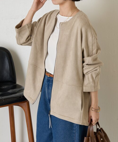 Jena espace merveilleux（ジェナ　エスパスメルヴェイユ）の「スエードコクーンコート（その他アウター・レディース・ベージュ/グレー・FREE）」の2枚目の写真
