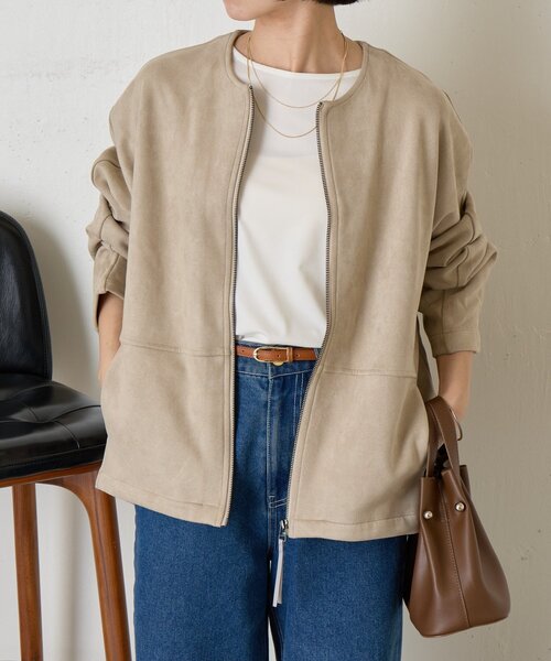 Jena espace merveilleux（ジェナ　エスパスメルヴェイユ）の「スエードコクーンコート（その他アウター・レディース・ベージュ/グレー・FREE）」の17枚目の写真