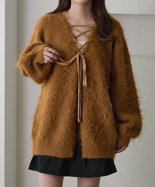 apres jour clair(アプレジュールクレア)の「【apres jour clair】シャギーレースアップニットカーディガン(カーディガン/ボレロ・レディース・グレー/クリーム/キャメル/ピンク系その他/ブラウン系その他/ベージュ/ピンク/グリーン/イエロー・フリー/X-LARGE)」の7枚目の写真