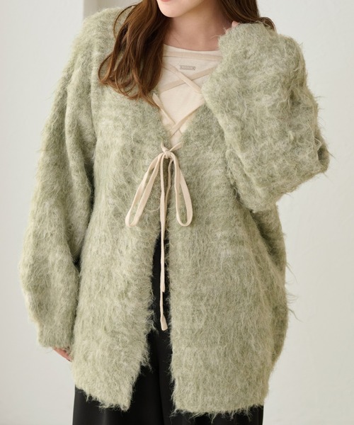 apres jour clair(アプレジュールクレア)の「【apres jour clair】シャギーレースアップニットカーディガン(カーディガン/ボレロ・レディース・グレー/クリーム/キャメル/ピンク系その他/ブラウン系その他/ベージュ/ピンク/グリーン/イエロー・フリー/X-LARGE)」の5枚目の写真