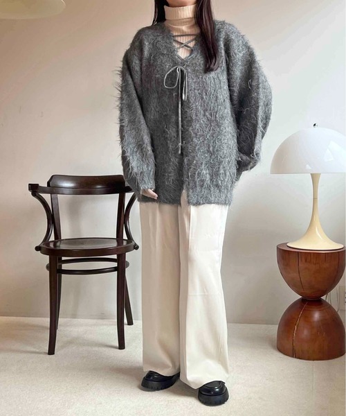 apres jour clair(アプレジュールクレア)の「【apres jour clair】シャギーレースアップニットカーディガン(カーディガン/ボレロ・レディース・グレー/クリーム/キャメル/ピンク系その他/ブラウン系その他/ベージュ/ピンク/グリーン/イエロー・フリー/X-LARGE)」の14枚目の写真