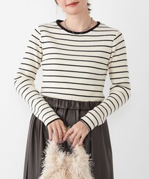 SHIPS Colors:〈手洗い可〉ボーダー リブ クルーネック ニット◇