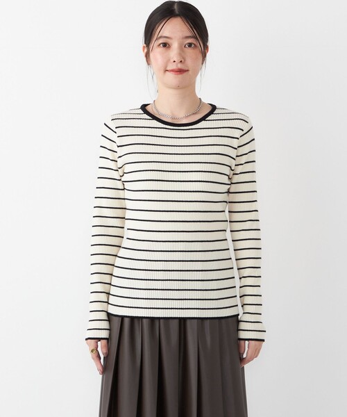 SHIPS Colors（シップス カラーズ）の「SHIPS Colors:〈手洗い可〉ボーダー リブ クルーネック ニット◇（ニット/セーター・レディース・オフホワイト/ブラウン/グレー・ONE SIZE）」の12枚目の写真