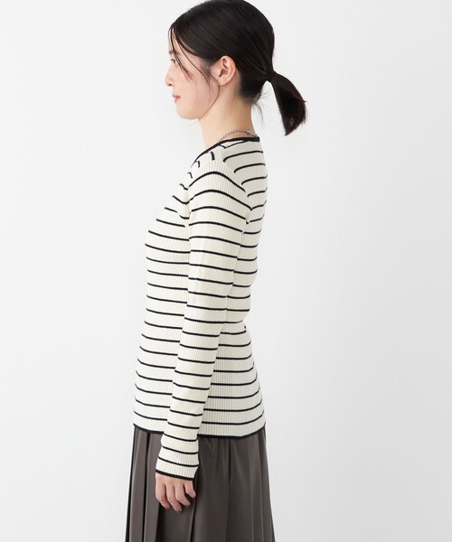 SHIPS Colors（シップス カラーズ）の「SHIPS Colors:〈手洗い可〉ボーダー リブ クルーネック ニット◇（ニット/セーター・レディース・オフホワイト/ブラウン/グレー・ONE SIZE）」の11枚目の写真