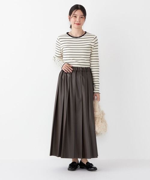 SHIPS Colors（シップス カラーズ）の「SHIPS Colors:〈手洗い可〉ボーダー リブ クルーネック ニット◇（ニット/セーター・レディース・オフホワイト/ブラウン/グレー・ONE SIZE）」の8枚目の写真