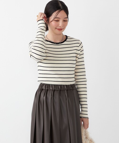 SHIPS Colors（シップス カラーズ）の「SHIPS Colors:〈手洗い可〉ボーダー リブ クルーネック ニット◇（ニット/セーター・レディース・オフホワイト/ブラウン/グレー・ONE SIZE）」の15枚目の写真