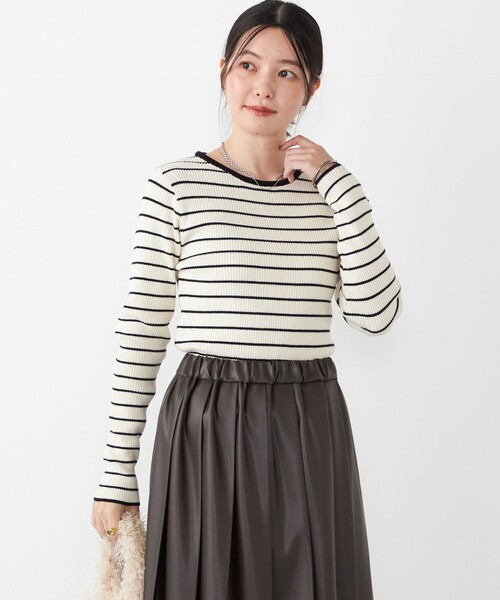 SHIPS Colors（シップス カラーズ）の「SHIPS Colors:〈手洗い可〉ボーダー リブ クルーネック ニット◇（ニット/セーター・レディース・オフホワイト/ブラウン/グレー・ONE SIZE）」の16枚目の写真