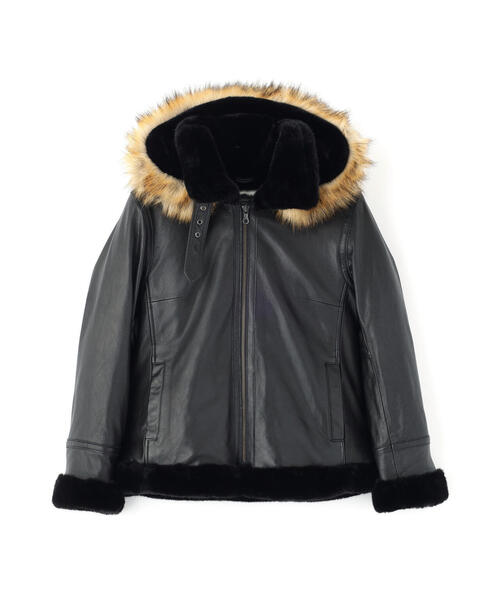 AVIREX（アヴィレックス）の「《直営店限定》GOAT VEGE HOOD LEATHER JACKET（ブルゾン・レディース・ブラウン/ブラック・M/S）」の5枚目の写真