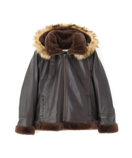 AVIREX（アヴィレックス）の「《直営店限定》GOAT VEGE HOOD LEATHER JACKET（ブルゾン・レディース・ブラウン/ブラック・M/S）」の6枚目の写真