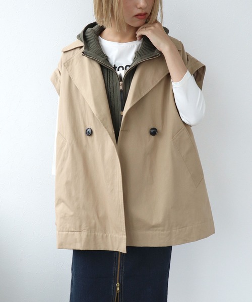 Three Four Time（ｽﾘｰﾌｫｰﾀｲﾑ）の「MA-1スリーブビッグカラーハーフコート（ブルゾン・レディース・ベージュ/ブラック・FREE）」の13枚目の写真